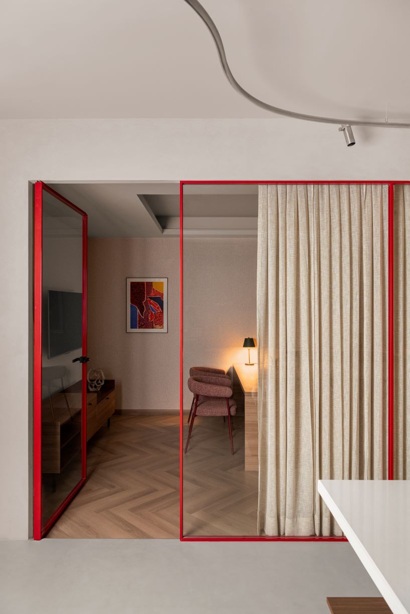 concrete and steel textures shape showroom in india organized as a continuous loop