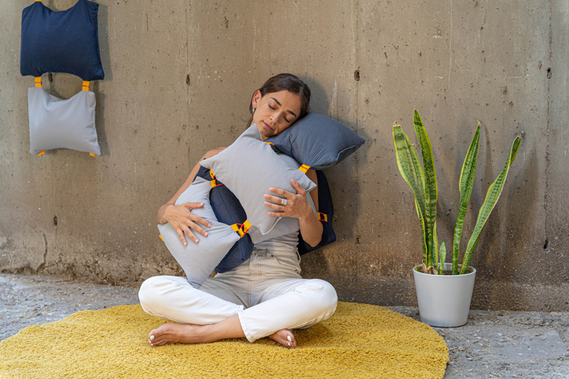 'my second childhood' is a set of soft beanbags that offers you many positions of self hugging