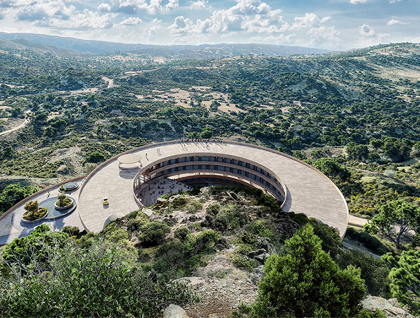 resort air's ring volumes take up natural hill cascades in cyprus