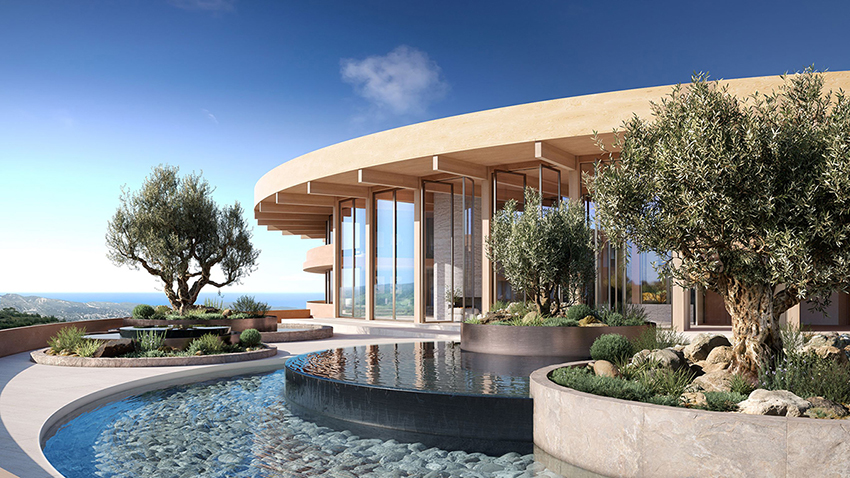 resort air's ring volumes take up natural hill cascades in cyprus