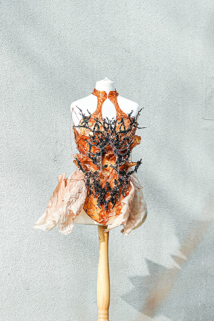 mengyan guo sculptural top skirt discarded tea leaves