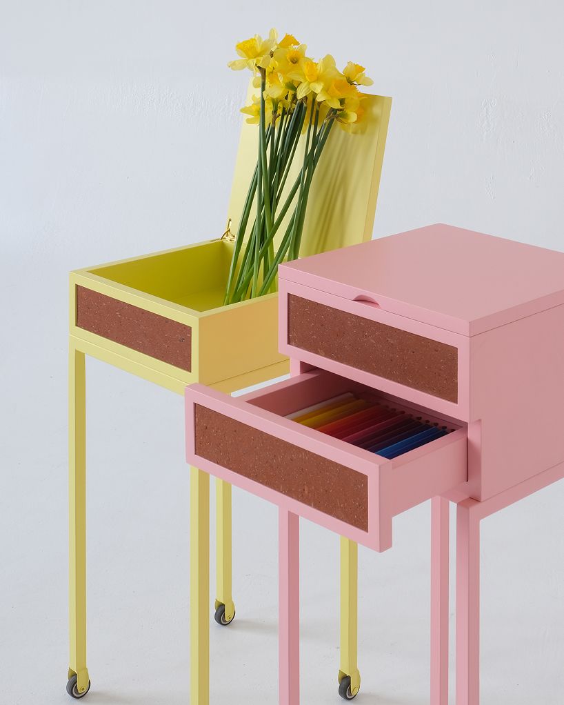 wheeled pencil cabinet’s yellow and pink drawers draw from armenian volcanic stone heritage - 1