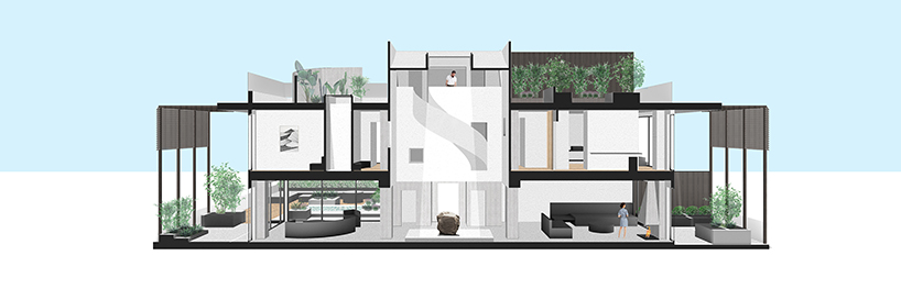 central spiral staircase rises up the atrium within residential project in turkey