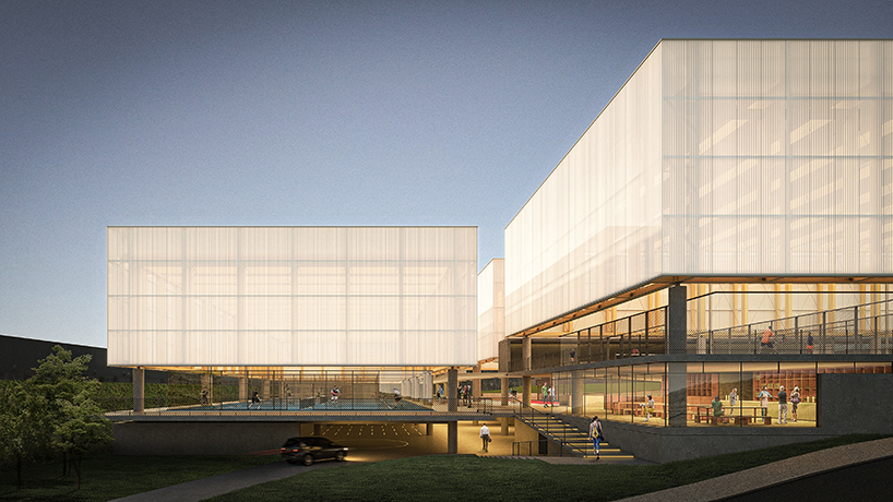 lisbon padel club takes form as a series of suspended luminous volumes