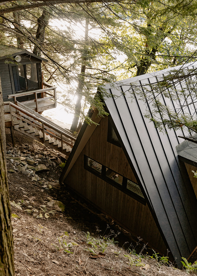 matière première architecture revives wooden A-frame cottage in canada