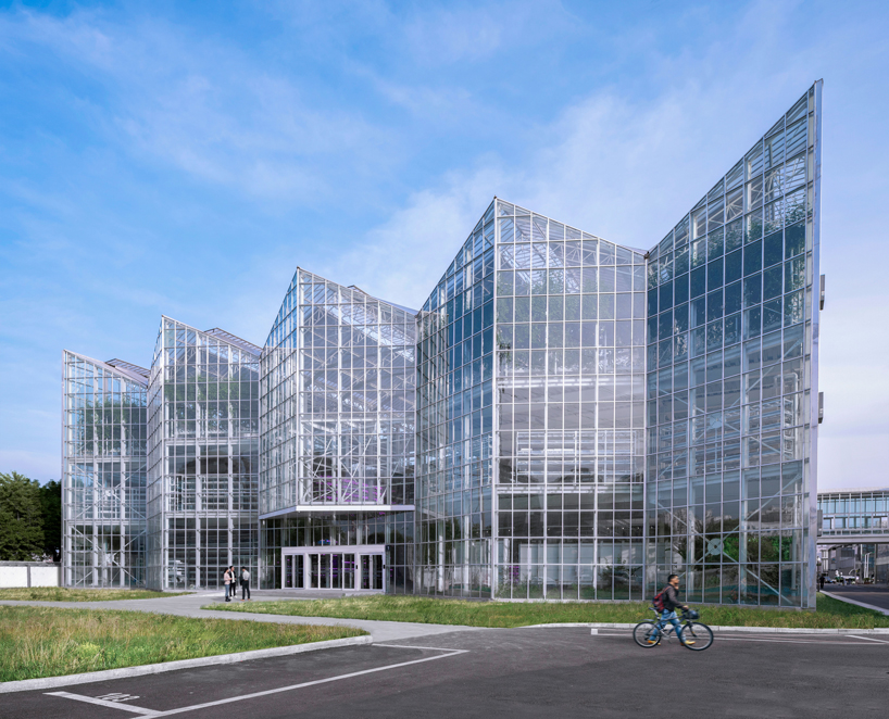 pleated glass curtain wall for vertical farm in beijing designed by van bergen kolpa architects