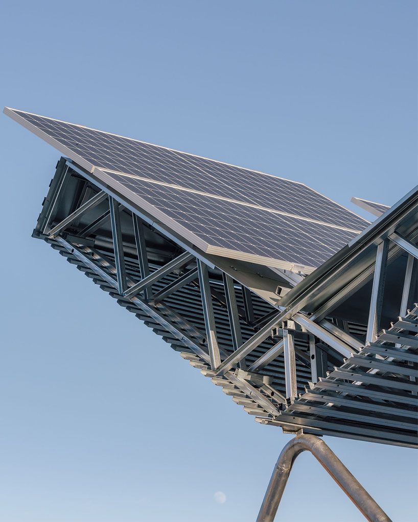 ignacio borrego designs solar panel structure that doubles as pergola on rooftop in madrid