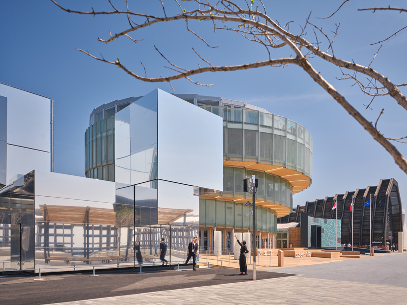 translucent glass facade outlines czech pavilion's spiral form at expo 2025 osaka
