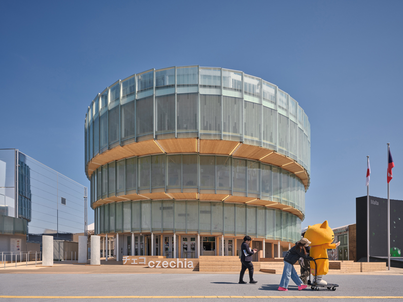 translucent glass facade outlines czech pavilion's spiral form at expo 2025 osaka