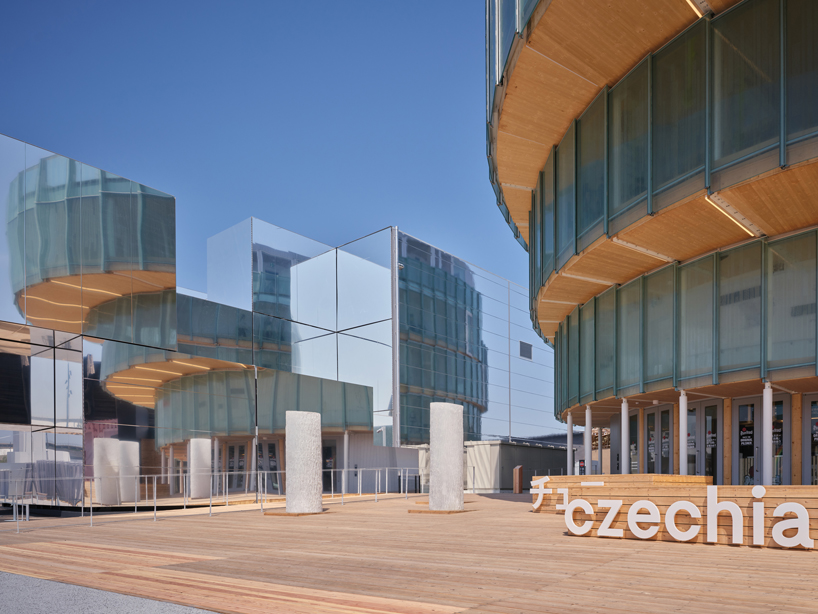 translucent glass facade outlines czech pavilion's spiral form at expo 2025 osaka