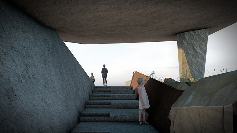 meishajian urban viewing platform by line+ resembles stone boulder on shenzhen’s mountain