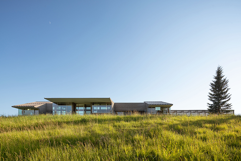 'stillwater residence' emerges as a series of farm sheds in the verdant veil of montana