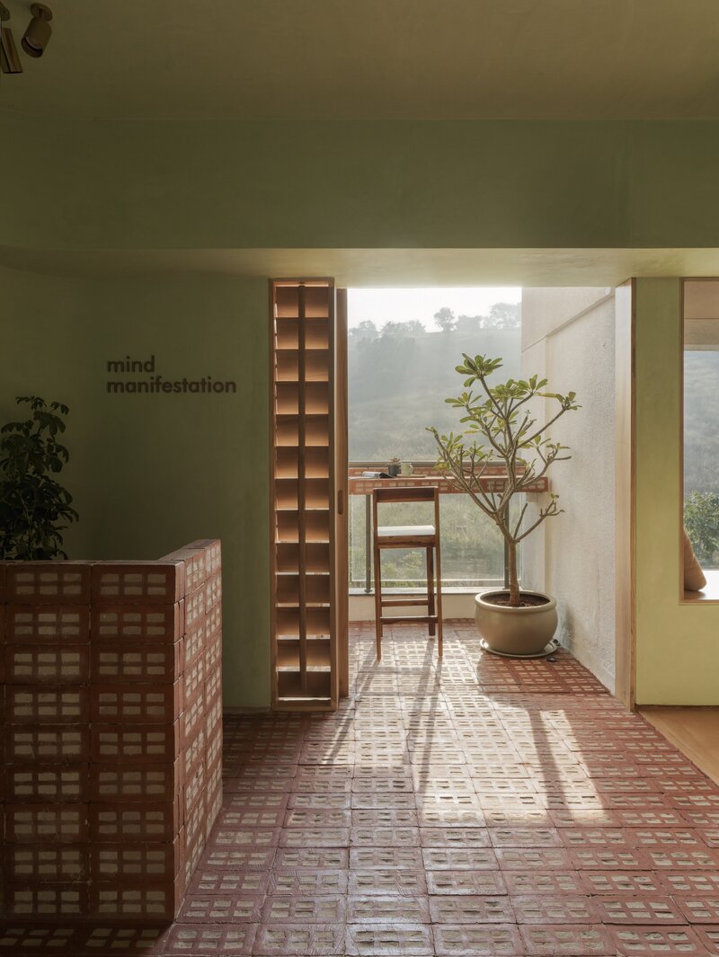 perforated brick furniture decorates fluid mind manifestation design studio in pune, india