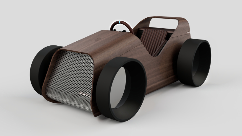 toy car aesthetics inform domestic driving simulator made of curved aluminum and plywood - 10
