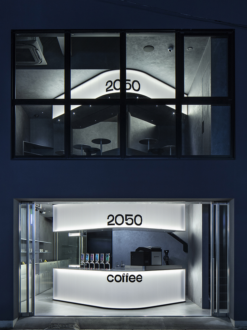 diagonal forms and illuminated curves outline 2050 coffee shop along osaka’s midosuji axis - 12