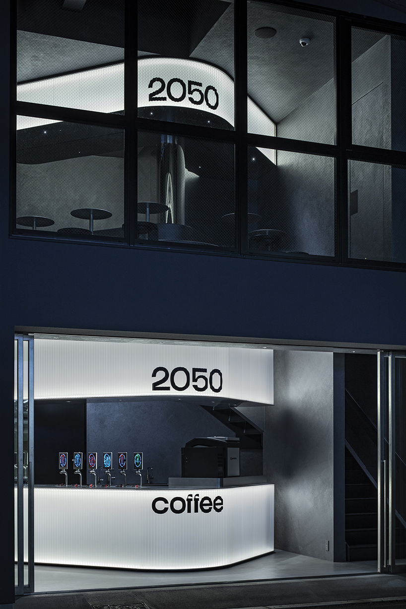 diagonal forms and illuminated curves outline 2050 coffee shop along osaka’s midosuji axis - 11