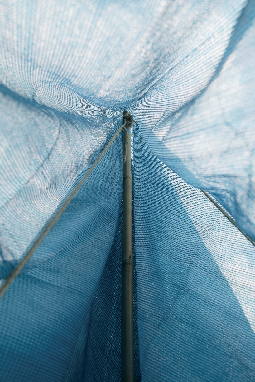 five blue water droplet baskets by canalside studio harvest rainwater in rural hong kong