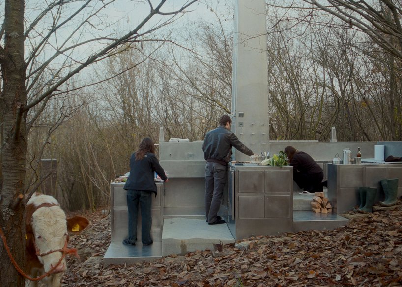 carrocerra collective's open-air steel house in italian forest reimagines ritualistic living