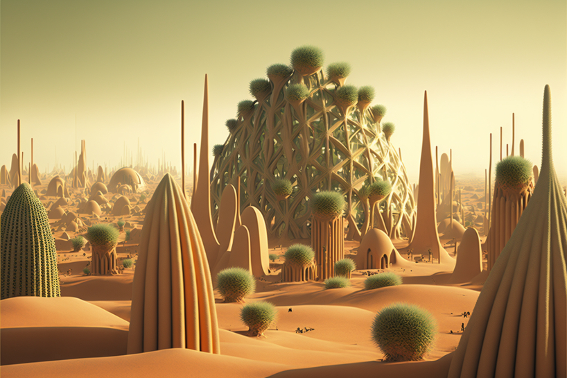 giant habitable cacti populate a city on Mars in Manas Bhatia's AI-generated series
