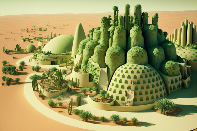 giant habitable cacti populate a city on Mars in Manas Bhatia's AI-generated series