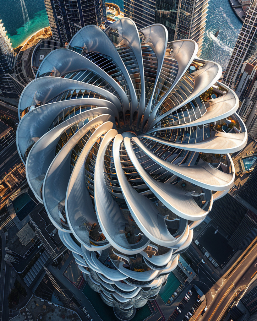 manas bhatia envisions floating and spiraling skyscrapers drawn from the golden ratio