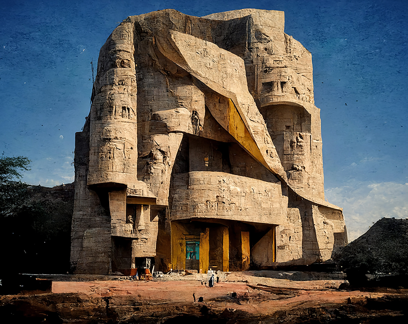 AI reconstructs pharaonic architecture modules into abstract expressionist compositions by hassan ragab