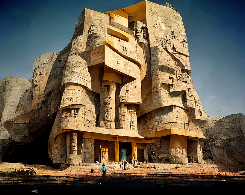 AI reconstructs pharaonic architecture modules into abstract expressionist compositions by hassan ragab