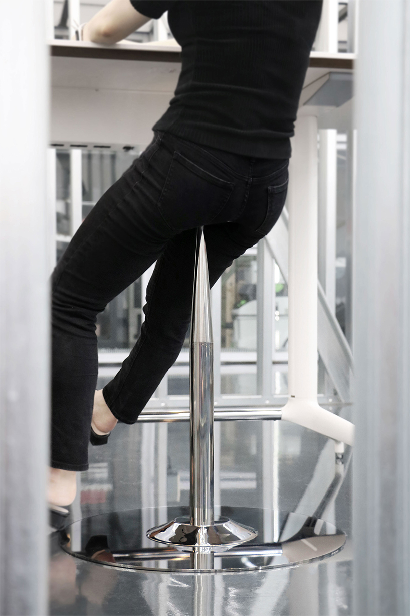 thumbtack stools made of stainless steel create a witty illusion