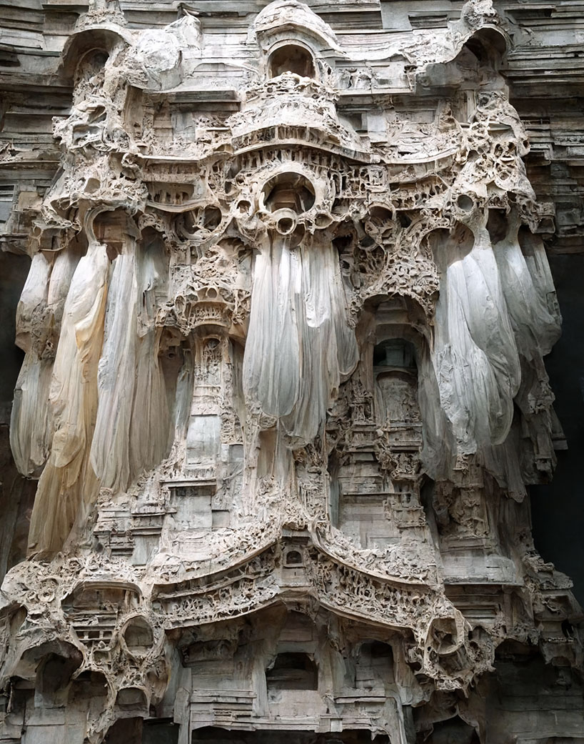 AI explorations of baroque architecture by mohammad qasim iqbal envision intricate facades made of silk and stone