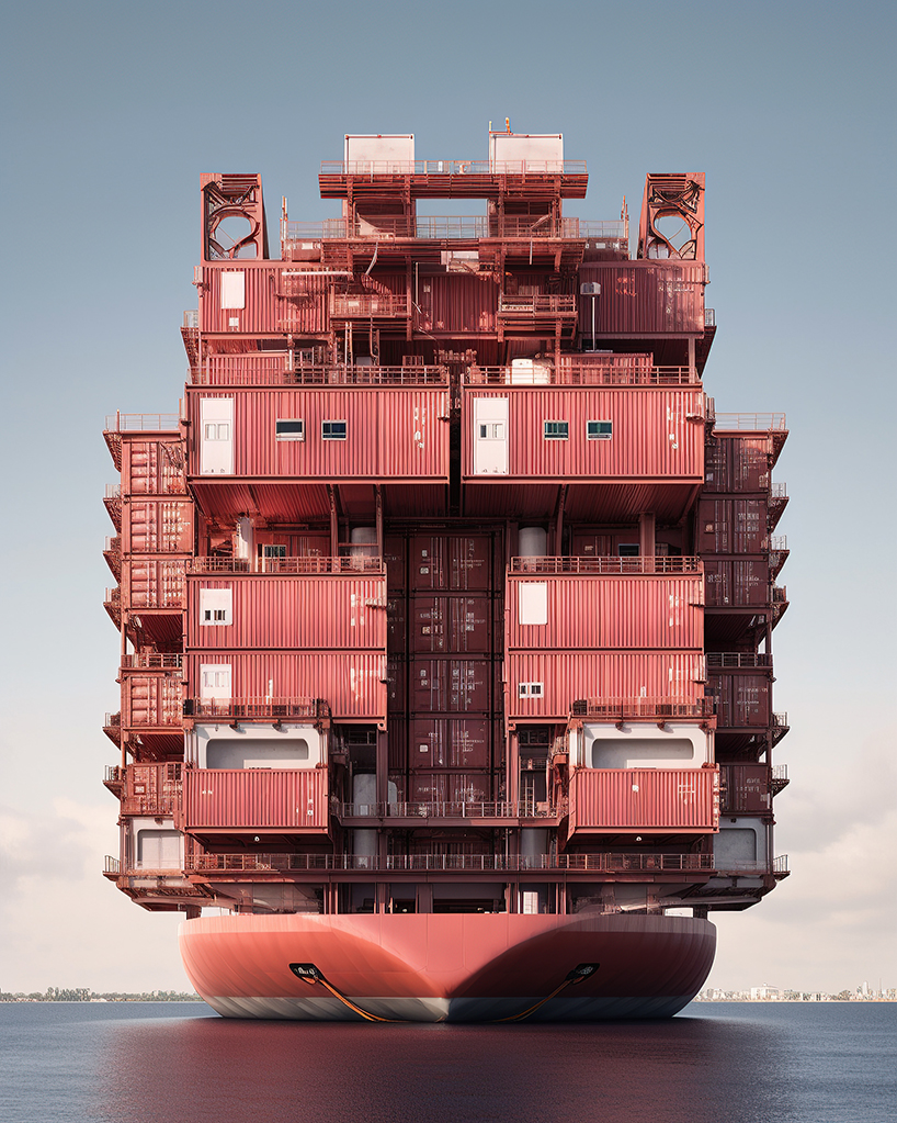 kaveh najafian conjures eco-system of AI-generated megaships abandoned at sea 