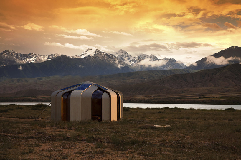 curved plywood panel segments shape a transformable modern kazakh yurt