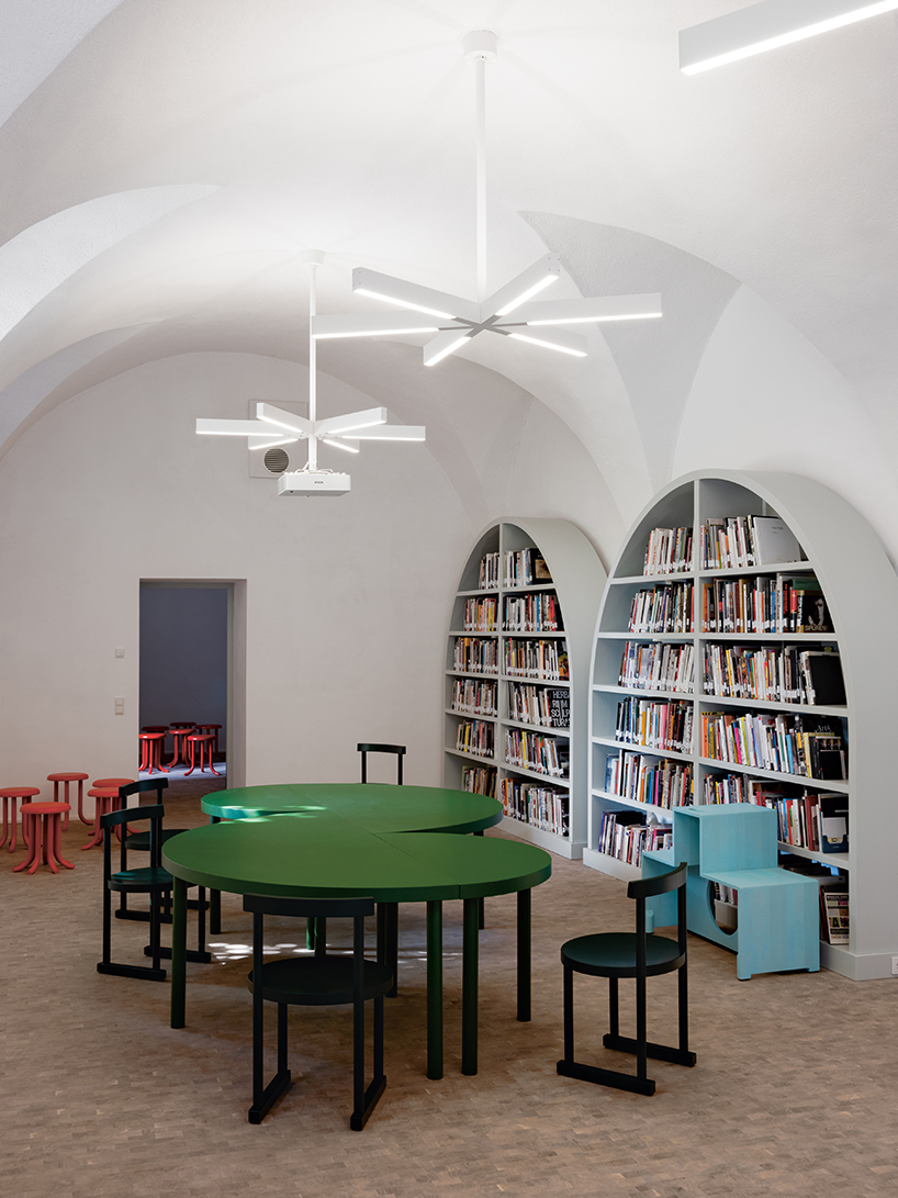 bold colors + geometric shapes form art library in ganda castle
