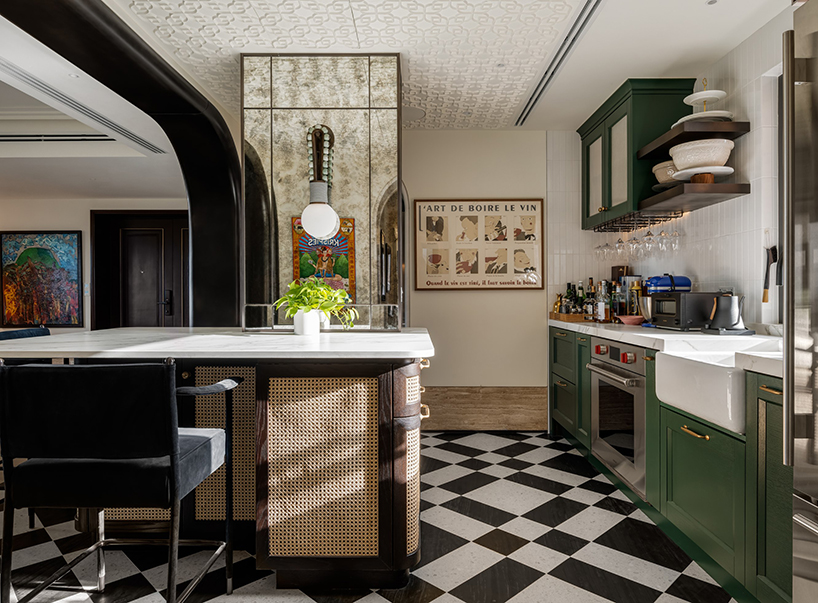 black & white checkerboard tiling flows all over ‘parkview’ apartment
