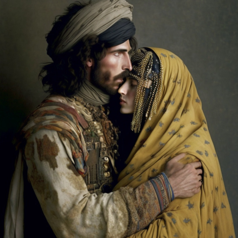 midjourney captures intimate portraits of taliban soldiers and their wives (by hajar ali)