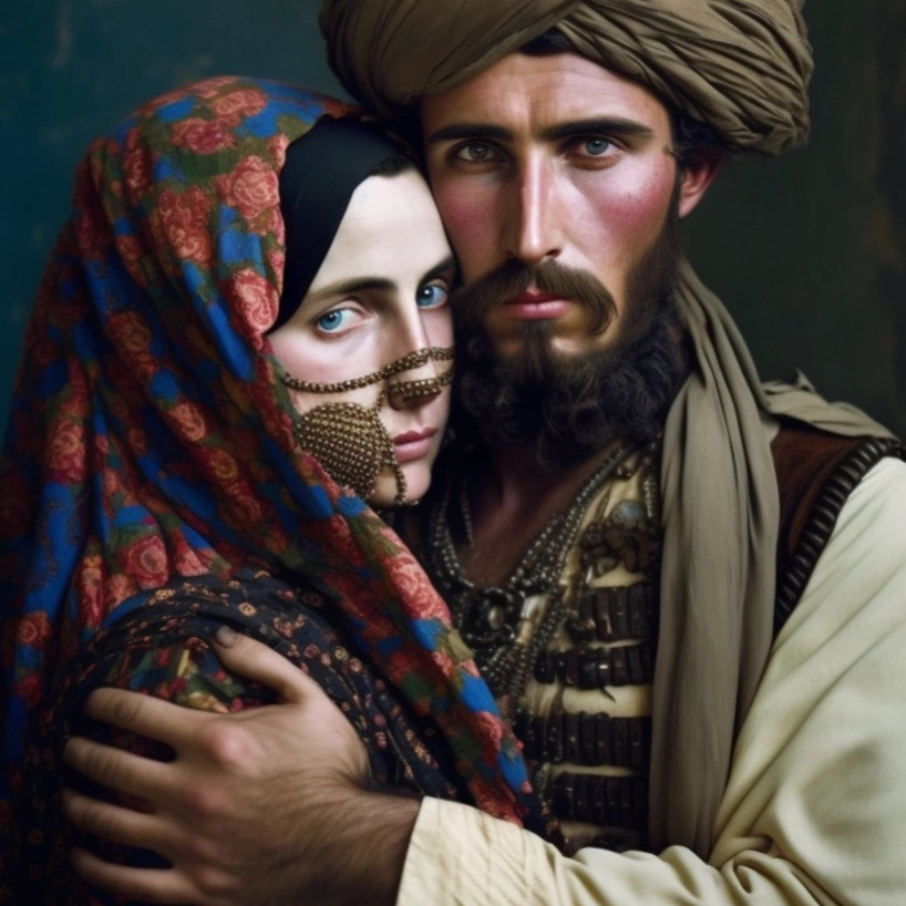 midjourney captures intimate portraits of taliban soldiers and their wives (by hajar ali)