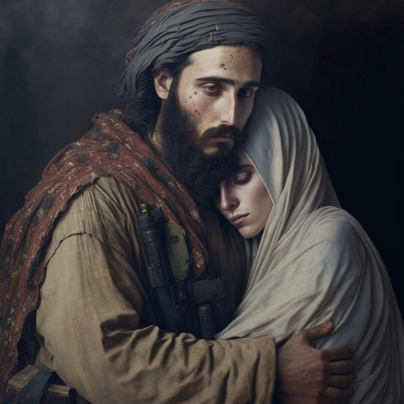 midjourney captures intimate portraits of militant soldiers and their wives