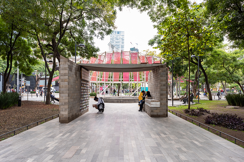site-responsive pavilion in mexico merges traditional papercraft, 3D-printing + recycling