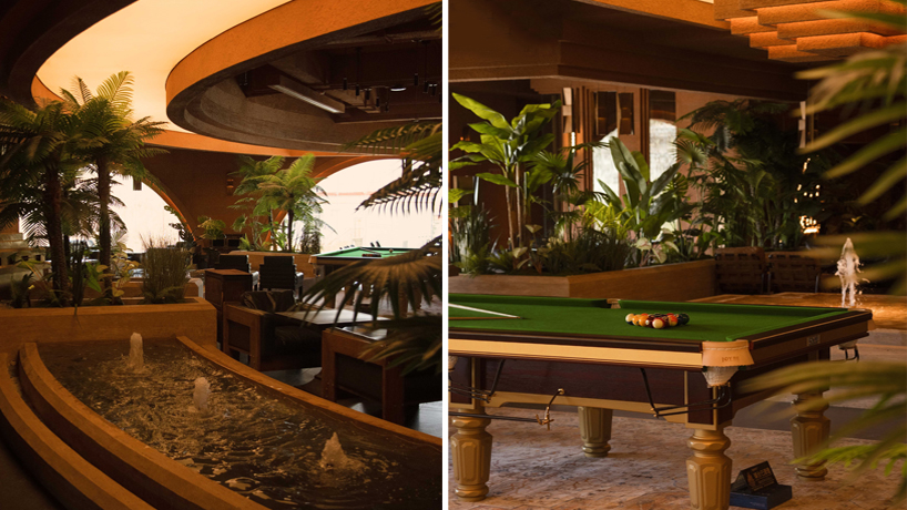 tibetan-style columns and antique furniture enliven wooton designers' chimp club café and bar