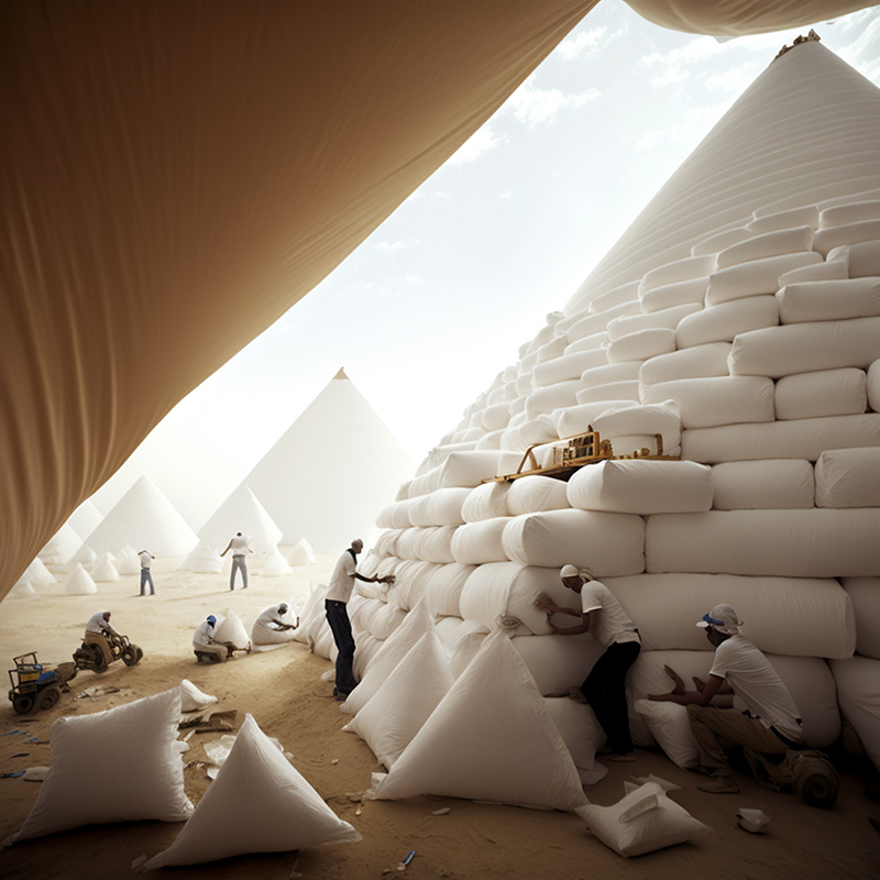 Ulises AI reimagines the ancient pyramids as cozy monuments made of plush pillows