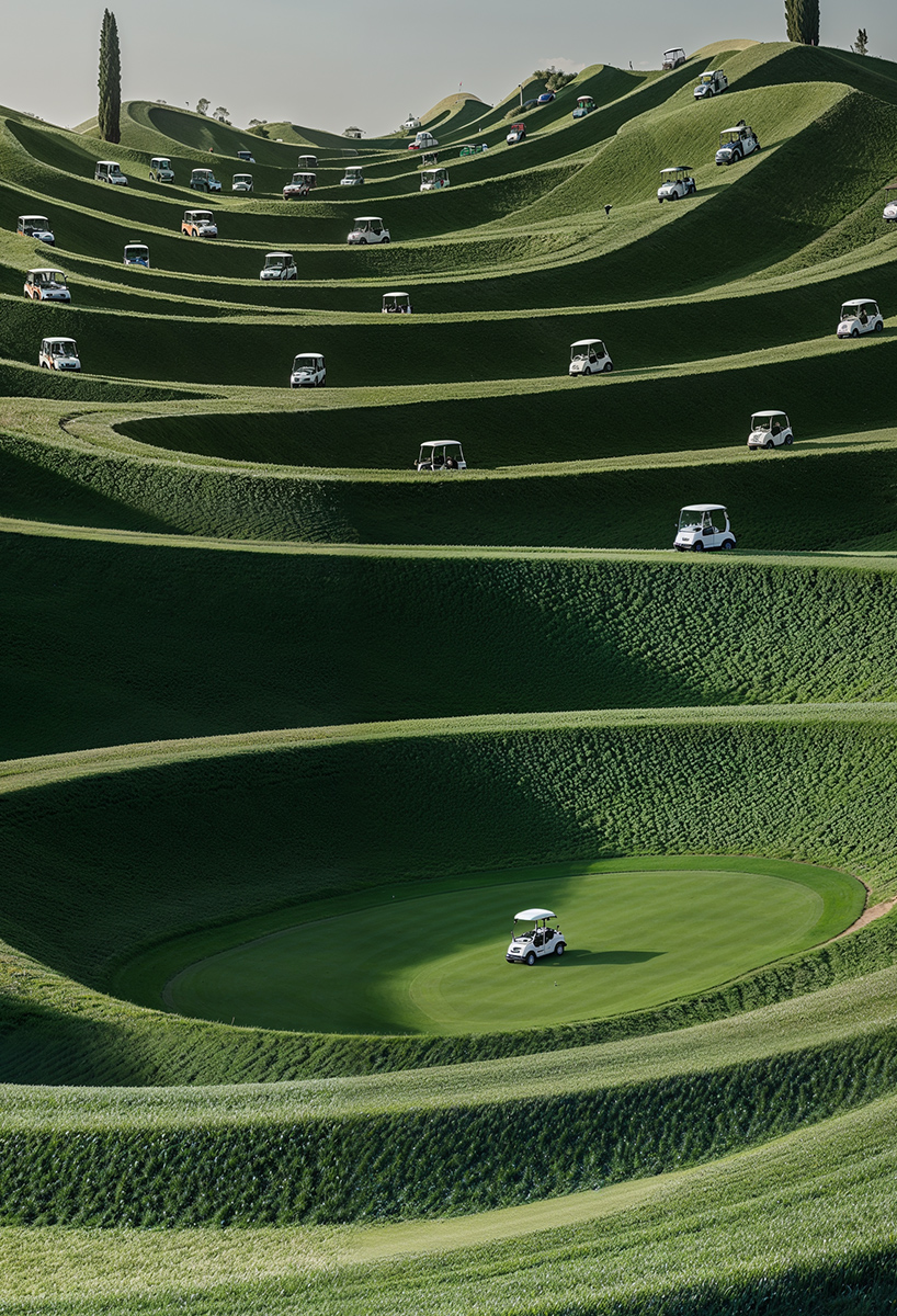 Digital images of the Ulises Stage Stage Stage Hypnotic procession of golf carts that follow invisible lines