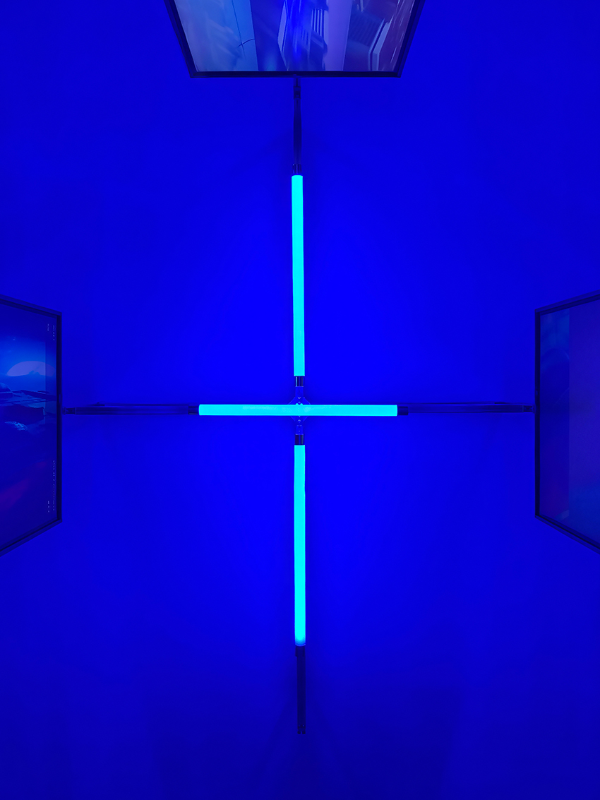 three suspended digital screens translate AI imagery into luminous spatial installation - 7