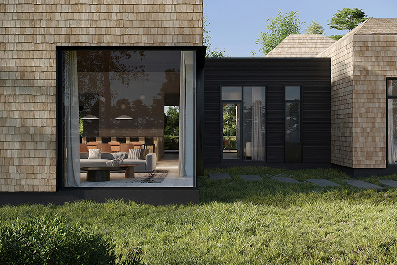 a cluster of gable-roofed homes clad in larch wood shingles unfolds along volga river - 6