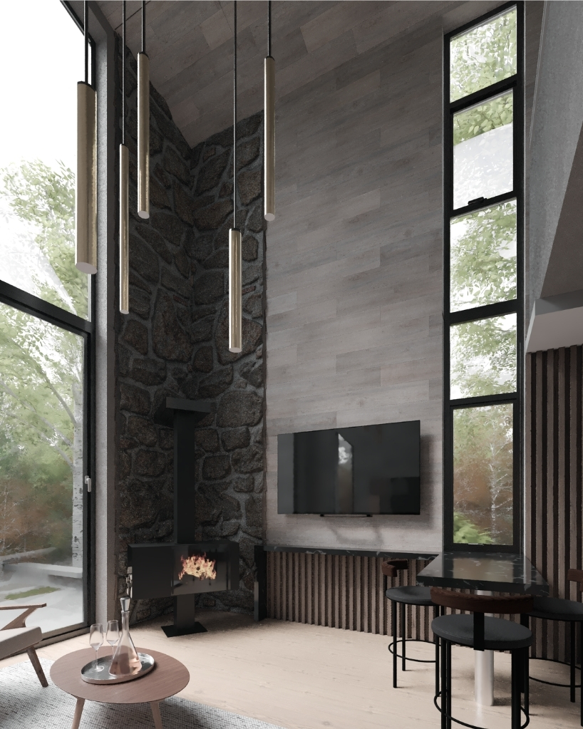 celva arquitectura's concrete silvestre shelter resembles a mineral set in chilean rainforest