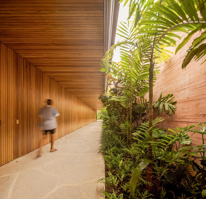 dry pink concrete residence by mf+arquitetos emerges from lush forest in rio de janeiro