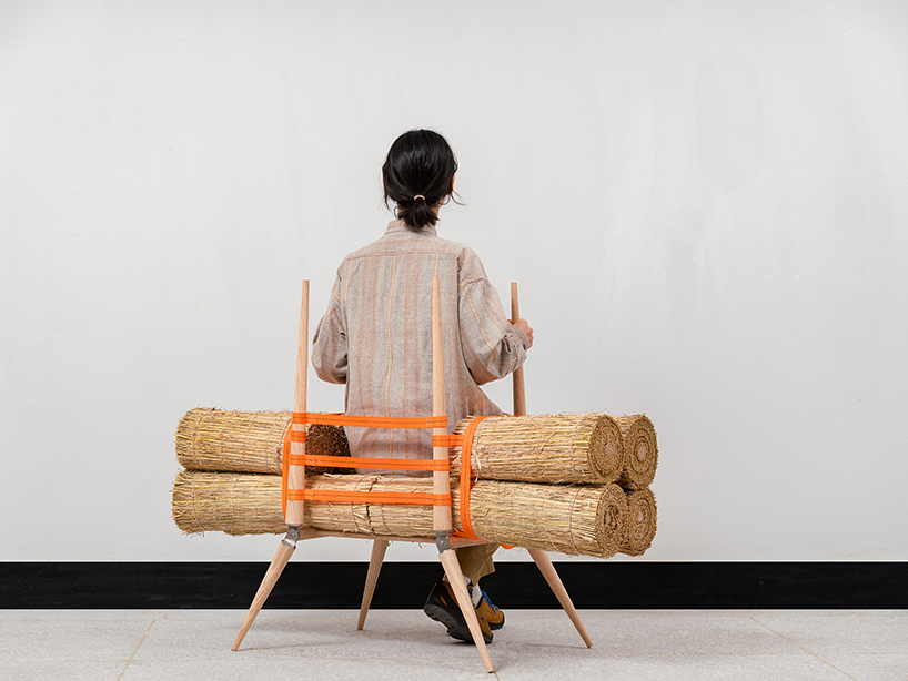 Rice Straw and Wooden A-Frame Craft Jige-Inspired Chair by Sukchulmok Studio