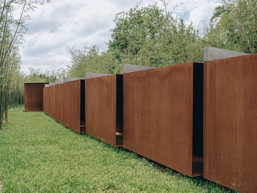 rhythmic steel pavilion by DL atelier weaves through riverfront bamboo grove in china
