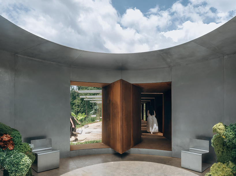 rhythmic steel pavilion by DL atelier weaves through riverfront bamboo grove in china