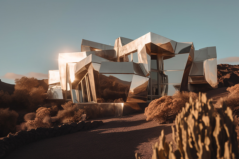 mirrored houses by christoph musiol reflect fragmented light, shadows, and views of the lanzarote lava desert