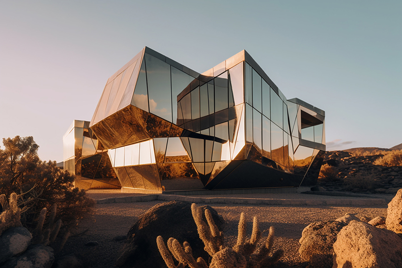 mirrored houses by christoph musiol reflect fragmented light, shadows, and views of the lanzarote lava desert