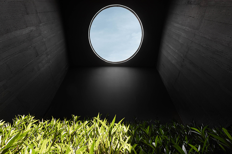 dark monolithic angular volumes shape jae haala villa in indonesia
